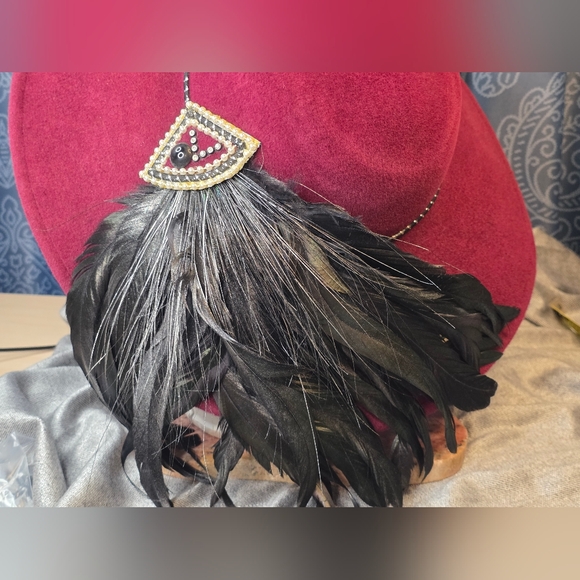 Sonni San Francisco Wool Burgendy Hat With Feathers! - Picture 3 of 16